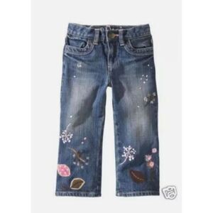 Baby Gap kids girls embroidered pink brown floral denim pants jeans boho 18 24 M